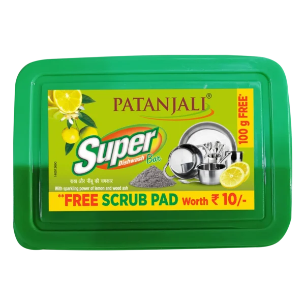 Patanjali Dishwash Bar 600g (500g+100g FREE) with FREE Scrub Pad